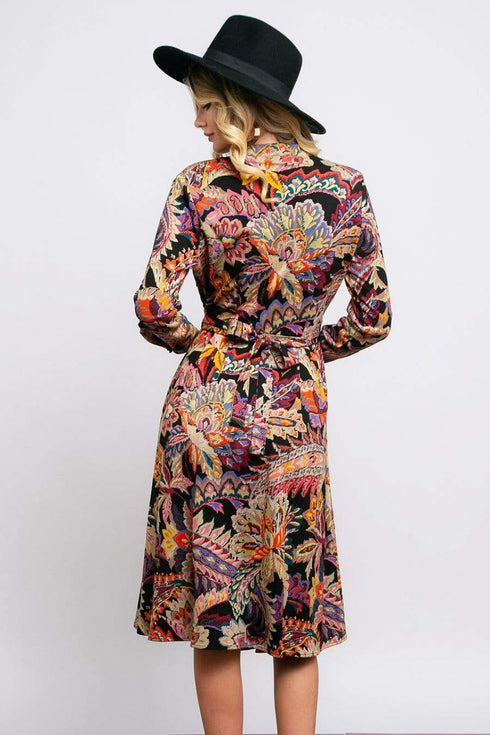 Dena Front Wrap Dress - Damascus Printed Ponte
